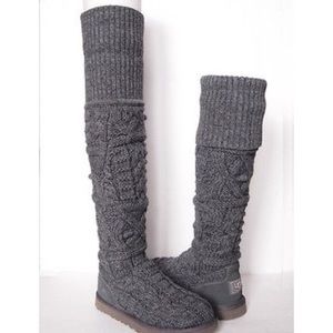 UGG Grey Over The Knee Twisted Cable Knit Boot size 6